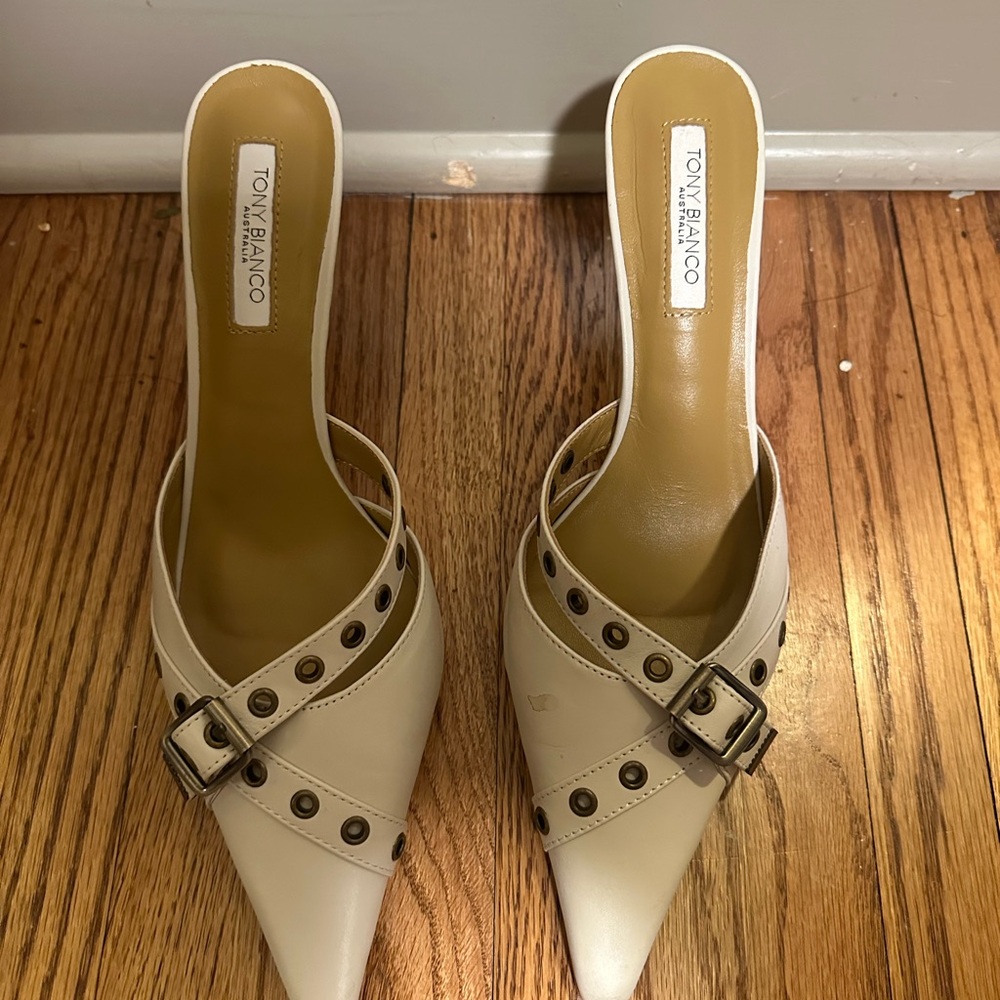 Tony Bianco Cream Mules with Studded Detail